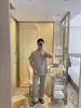 2023 Men's Ice Silk Pajama Set: Short Sleeve Top & Long Pants for Teens
