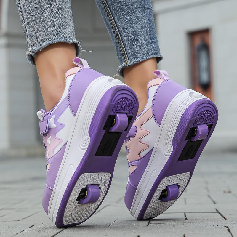 Pantofi Deformați pentru Copii/Adolescenți, Băieți și Fete, Patine cu Rotile cu Două Rânduri cu Dublu Scop, Patine cu Rotile cu Două Rânduri