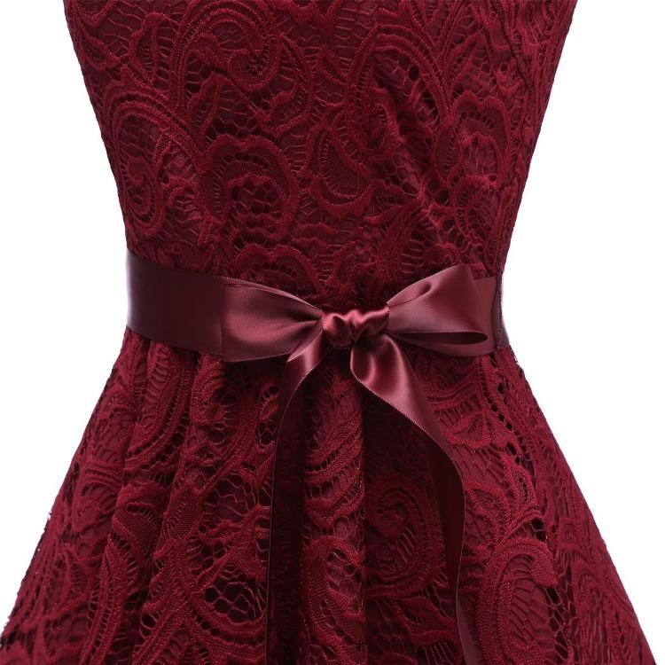 Vintage Floral Lace Bridesmaid Dress 3 4 Sleeve A Line with Ribbon Belt Tea Length Cocktail Party Evening Occasion Outfit Day Wear