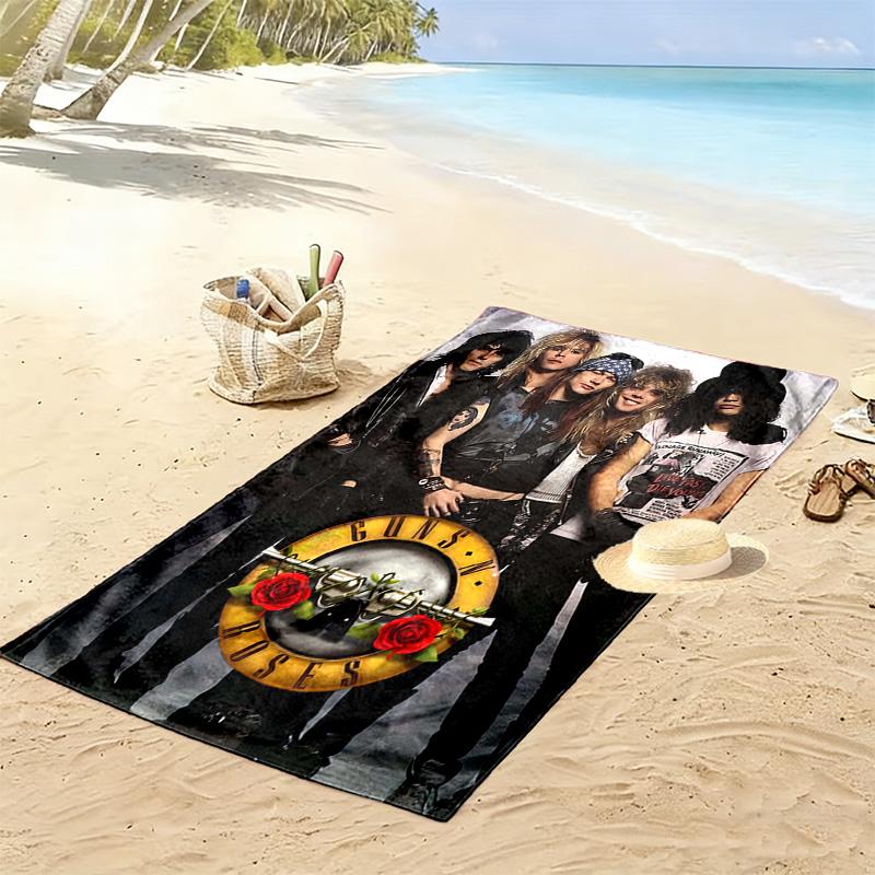 Guns&Roses Print Beach Towel, Large Soft Quick Dry Towel for Beach Camping Swimming
