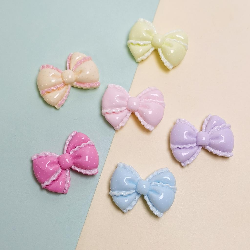 100Pcs Mixed Colors Bowknot Theme Resin Flatback Cabochons Cute Bow Tie Slime Charms for DIY Jewelry Scrapbooking Craft