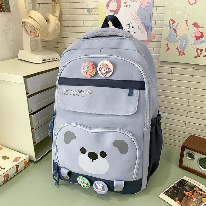 New High-value Harajuku Fresh and Sweet Candy-colored Bear Backpack, Lightweight and Large-capacity Backpack for Junior High School Students