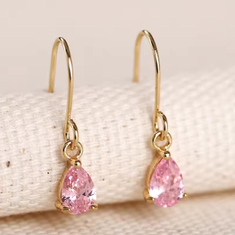 

Pink Color Teardrop Shaped Pendant Earrings Paired with Dazzling Zirconia Accessories for Young Girls Birthday Party Zircon