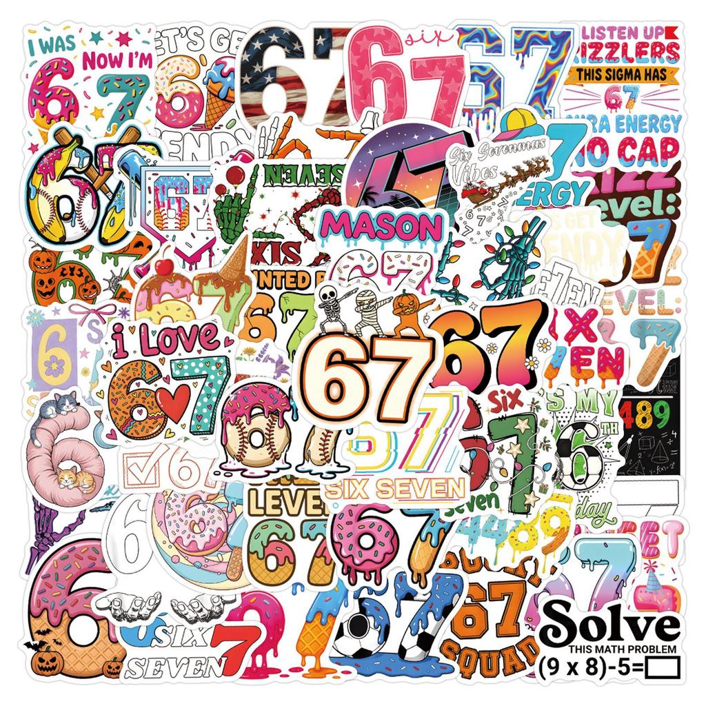 10/50/55pcs Cartoon Six Seven Stickers Humorous 67 Graffiti Stickers Designed for DIY Scrapbooking Phone Luggage Cup Water Resistant Decals