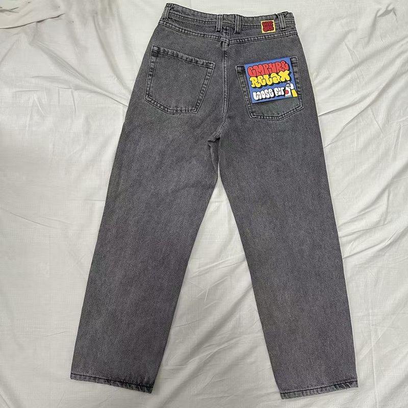RogueWave Jeans Y2k Pants Black Jeans Wide Leg Men Retro Loose Fashion Trendy Pants Hip-Hop Streetwear Y2k American Street Casual Jeans