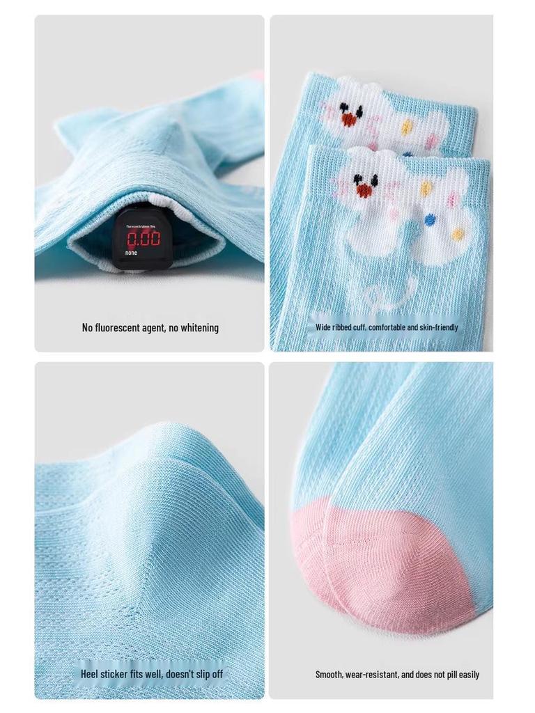 Kids' Spring-Summer Breathable Cartoon Cotton Mid-Calf Socks