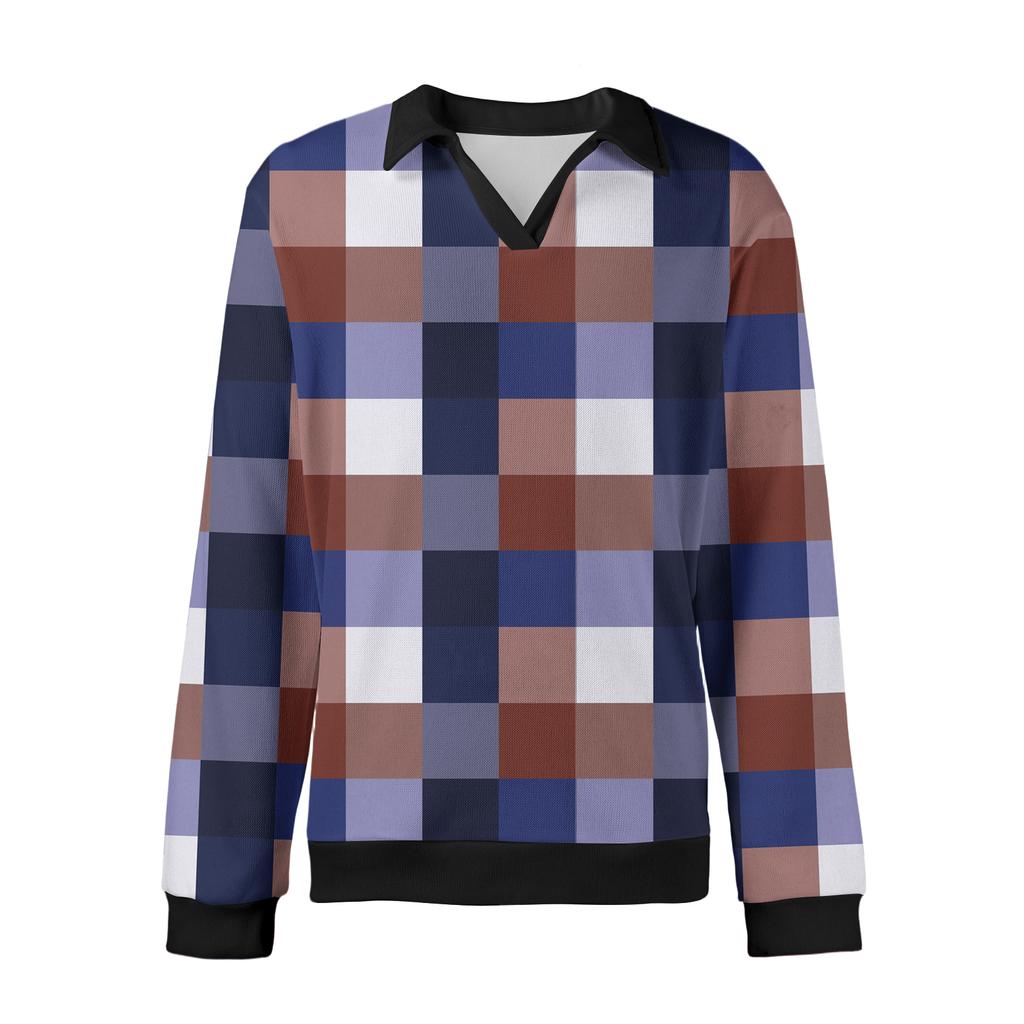 Men's Casual Fashion Printed Lapel Long-sleeved Knitted Bottoming Shirt Top