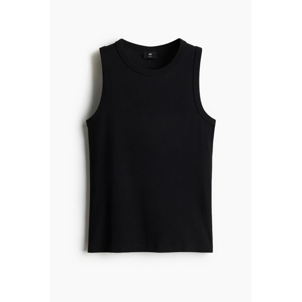 H M Ribbed Sleeveless Top sliM Fit Black
