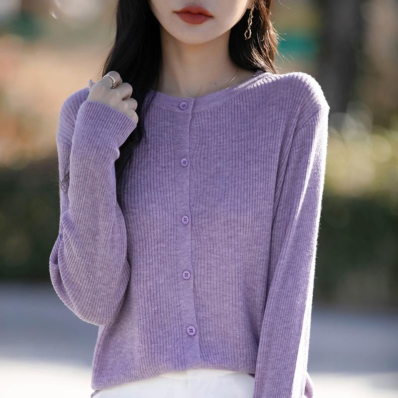 Neuer Frühlingsstil Gestrickter Rundhals-Cardigan Damenpullover Mini-Mantel, Langärmliger Lockerer Koreanischer Stil für Oberbekleidung