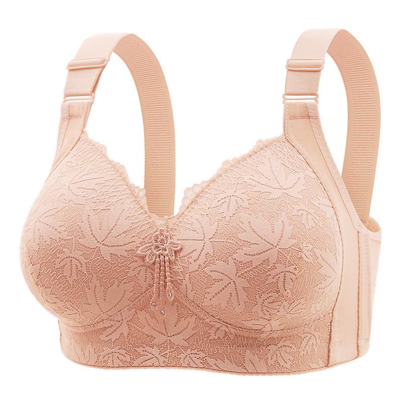 Plus Size Wirefree Lace Trim Bra with Adjustable Straps, Comfortable Side Support, and Sexy Gathering Design