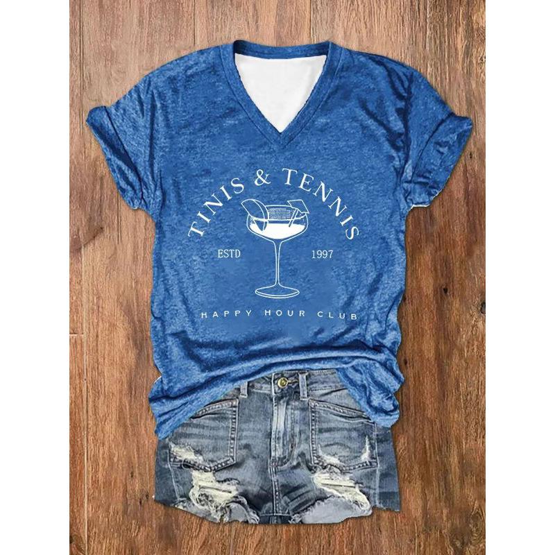 Spring and summer new 3D digital printed women's short sleeved fashion trend loose casual V-neck T-shirt for women 3423