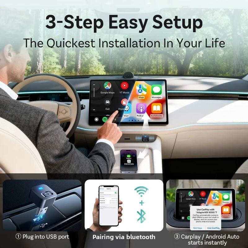 OTTOCAST Mini Dot Kabelloser CarPlay Android Auto Adapter 2 in 1 Dongle Wifi 5.2 Plug and Play Autozubehör für Totoya VW Benz