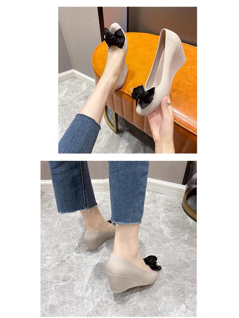 Korean Style Women's High Heel Rain Boots - Fashionable Anti-Skid Rubber Jelly Shoes with Wedge Heel and Floral Design