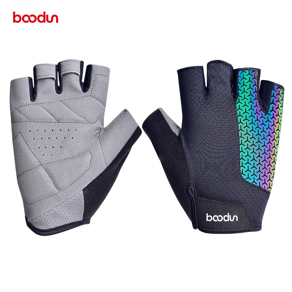 Boodun Shockproof Luminous Cycling Half Finger Gloves Light Reflective Outdoor Sport Mittens MTB Road Bike Racing Dazzle Glove M