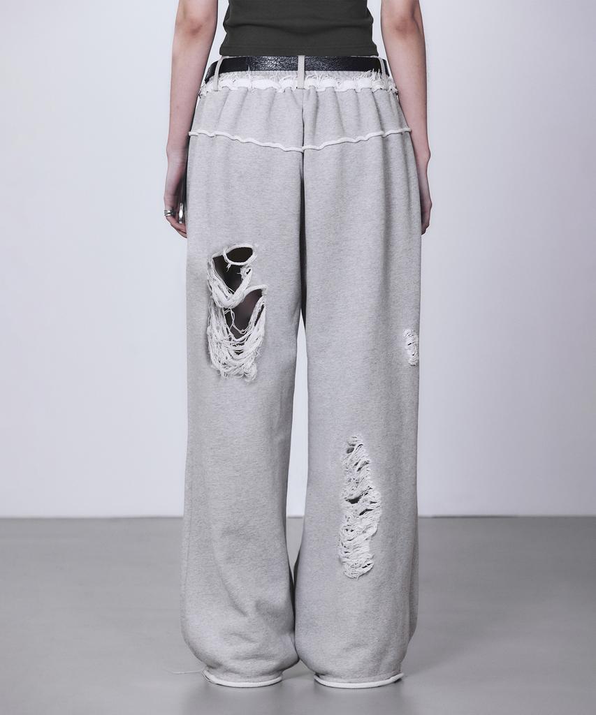 Teulimingbeodeu Scratch Damage Wide Sweat Pants [Melange Gray]