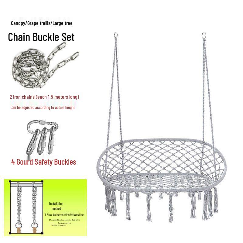 Nordic Indoor Outdoor Double Hanging Chair Swing with Tassel Cradle - Cotton and Linen Hammock for Homestay or Balcony.
