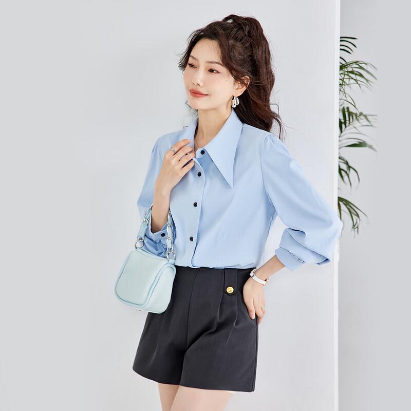 TERRE BLEUE Women's Elegant Long Sleeve Commuter Blouse