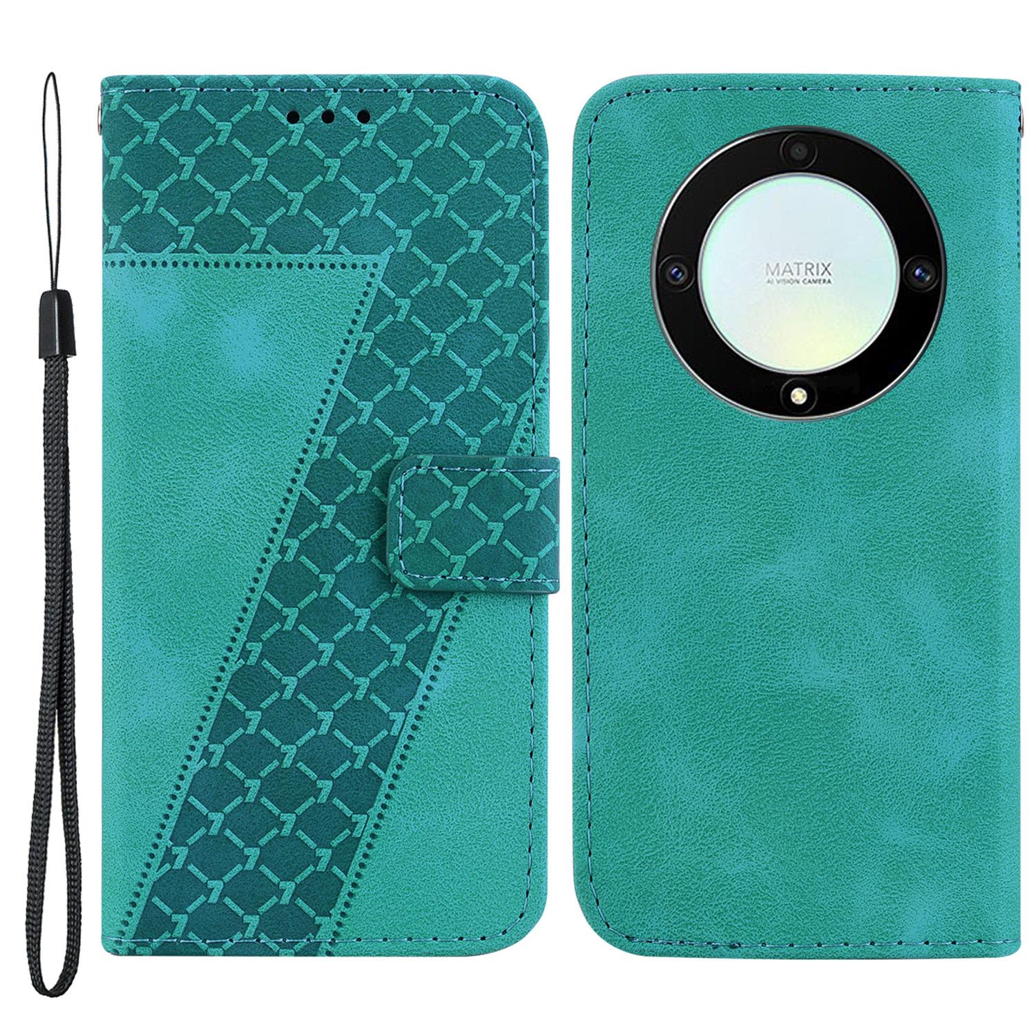 

For Honor X9a 5G/X40 5G/Magic5 Lite 5G Flip Leather Phone Case Stand Imprinted 7-Shape Pattern Wallet Cover Green