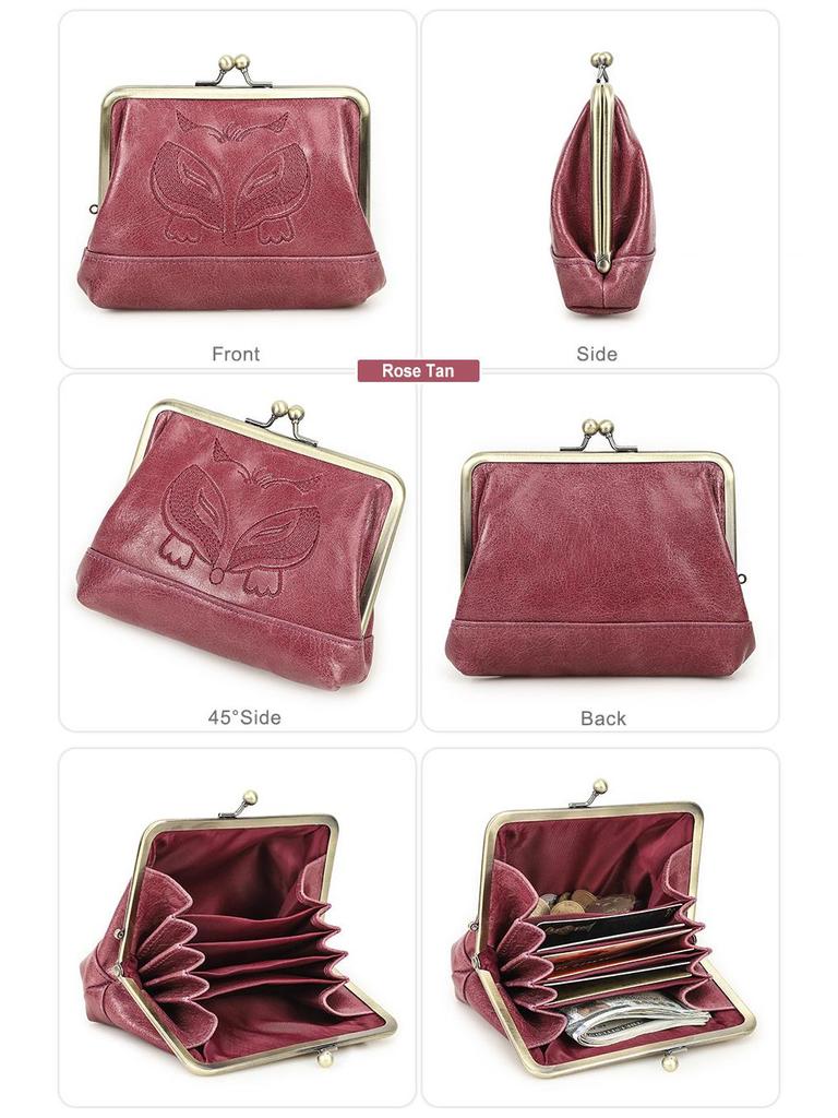 Black Angel Women's Wallet - Top Grain Cowhide, Embroidered, Genuine Leather, Iron Hinge, Multifunctional Compartments, Small & Casual.