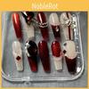 Elegant Xs-m Sizes Handmade Nail Art With Shiny Red Gemstones For Fashionable Ladies