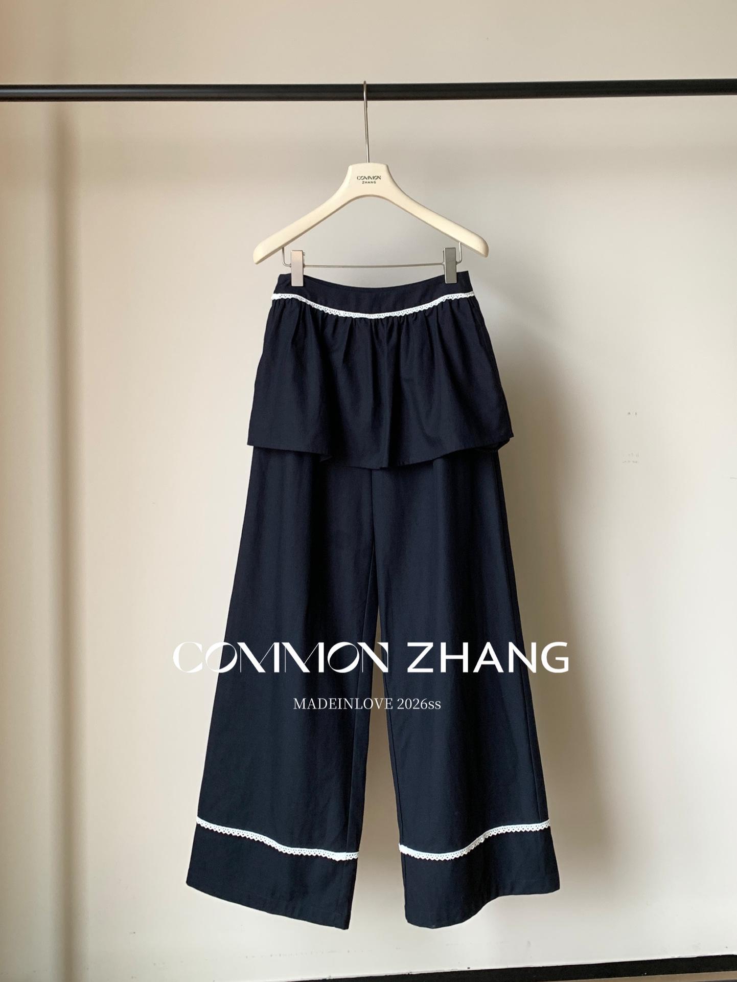 

CZ ZHANG Korean Style Color Block Patchwork High Waist Wide Leg Pants for Women - Versatile Casual Wear, Model C11766. Large темно-синий