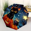 1 Stück Sternenhimmel Katze und Eule Halloween Automatischer Öffnungs- und Schließschirm - Geeignet für Verschiedene Anlässe, Outdoor-Aktivitäten, Leichtgewicht
