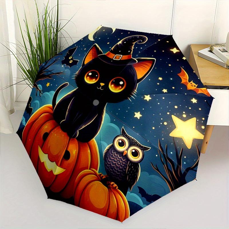 

1pc Starry Sky Cat and Owl Halloween Automatic Open/CloseUmbrella-CuteUmbrella with Cute Design, Portable 3-Fold Compact Umbrella for Men & Women