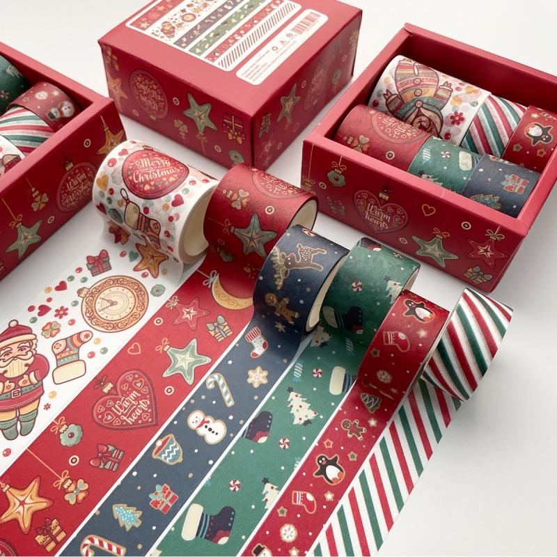 6 Rolls Each Box Contains of Christmas Themed Tape Colored Gift Decorations Scrapbooks Beautification Labels Stickers Student Stationery Supplie