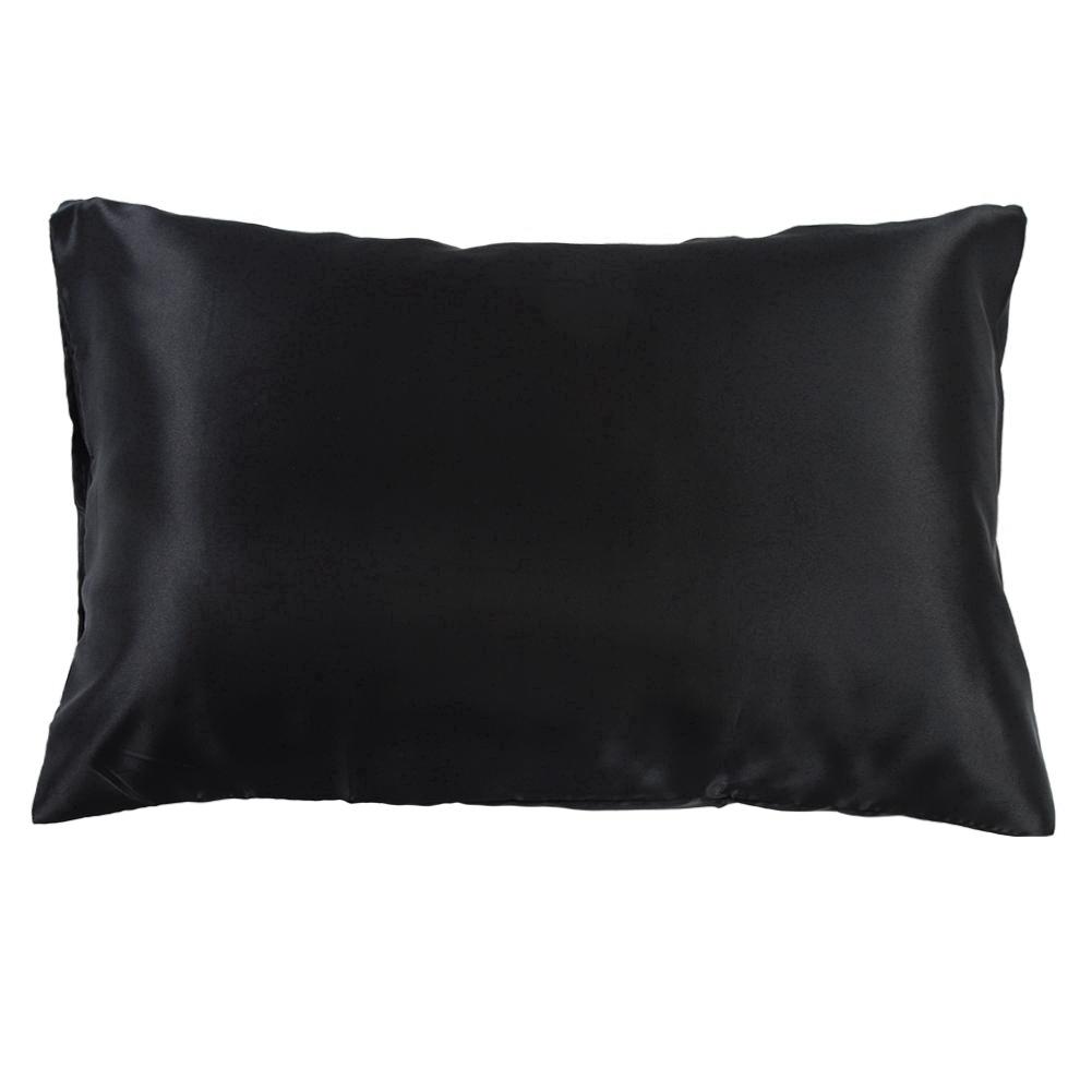 Bedding Luxury Soft Silky Satin Pillowcase Black With Zipper UK US Queen 51*76*2 Cm