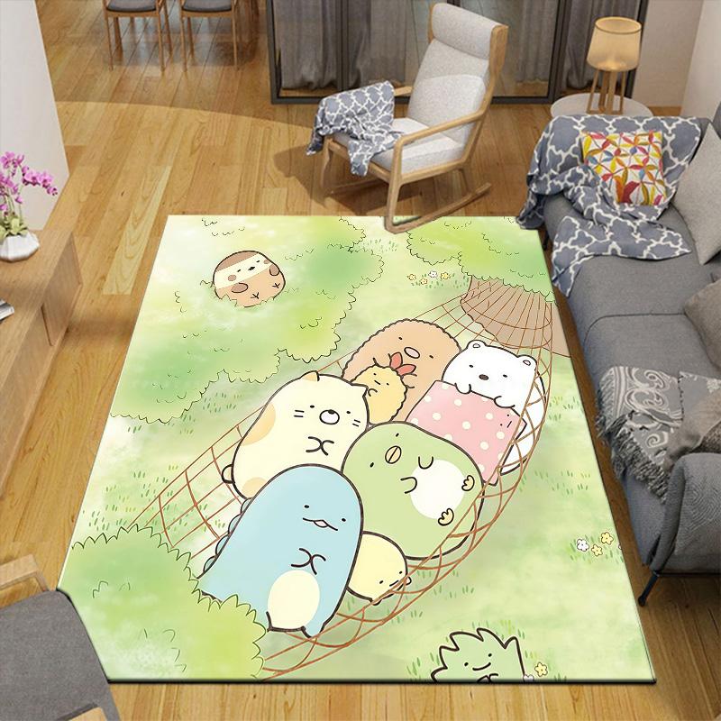 Sumikko Gurashi2 Flannel Pattern Square Carpet,Area Rug,Carpet Rug for Living Room Bedroom Sofa Playroom Decor,Non-slip Floor Mat