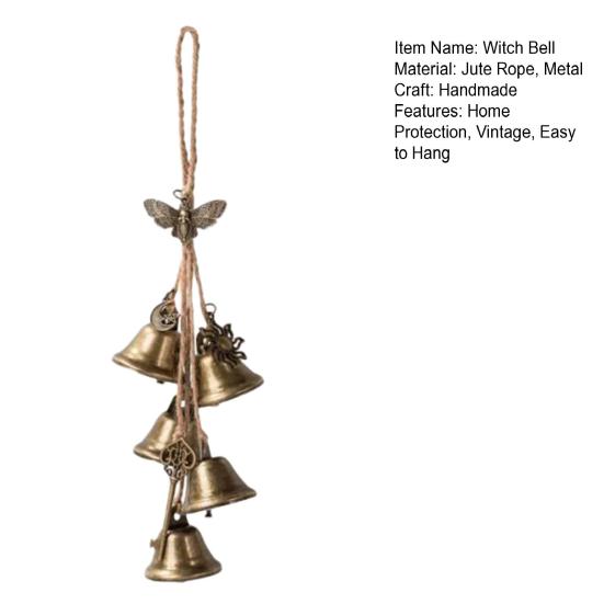 Halloween Door Knob Witch Bell Home Protection Vintage Handmade Indoor Outdoor Hanging Metal Bell Witchcraft Door Hanger Wicca Wind Chime Decoration