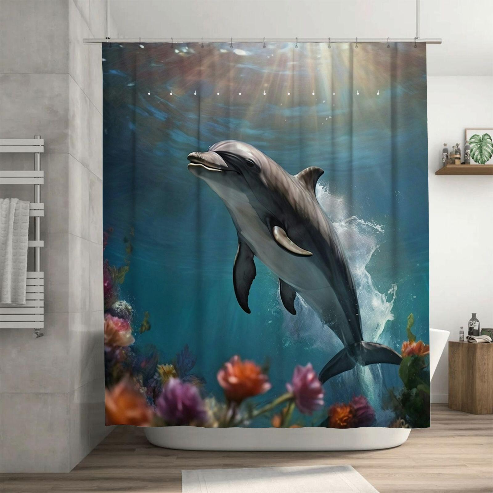Realistic Dolphin Scene Shower Curtain  Lifelike Ocean Life Design for a Unique Waterproof Bathroom Décor 74x94cm(29x37in)