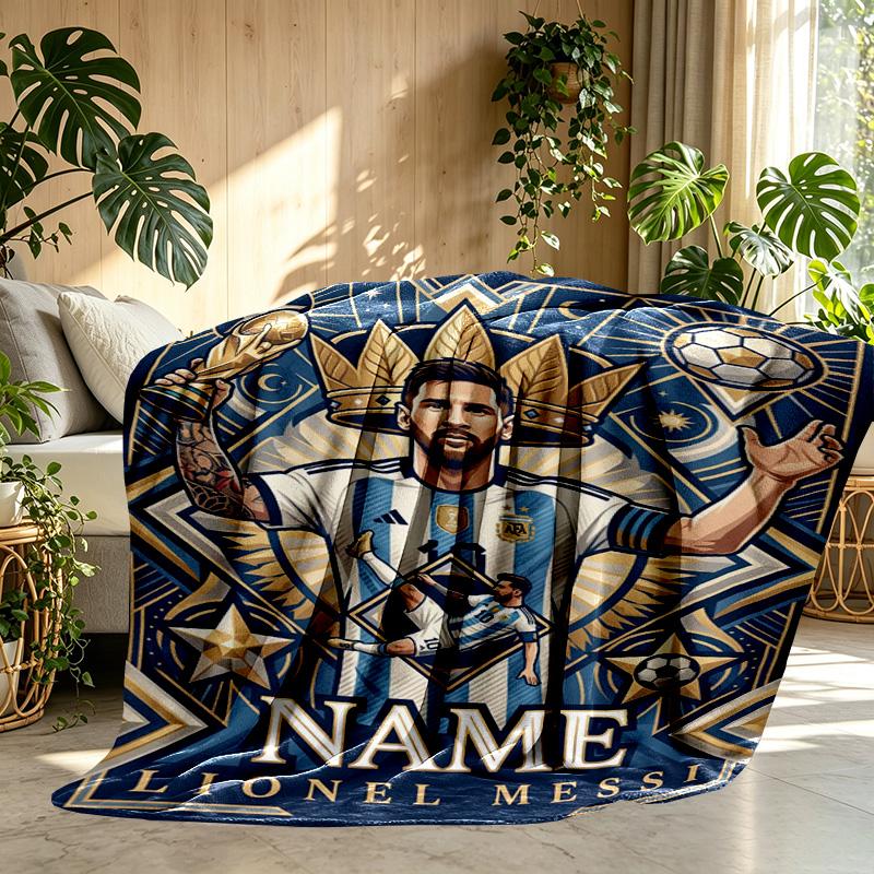 Couverture Personnalisée avec Nom, Impression Leo Messi, Décoration Intérieure, Chambre à Coucher, Canapé, Camping, Canapé, Cadeaux pour Anniversaire Noël