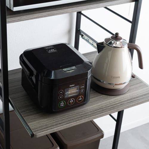 Tansu Gen Kitchen Rack, 60cm Wide, Fits Large Microwave Ovens, Height Adjustable, Sliding Shelf, Hook-Type, Heavy-Duty Capacity, Slim, Heavy-Duty Desi