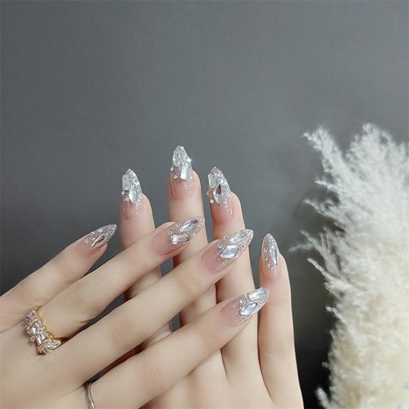 Noste Dlouhý Francouzský Ručně Dělaný Manikúrní Kousek Kamínkový Postupný Přechod Odnímatelná Nálepka na Nehty