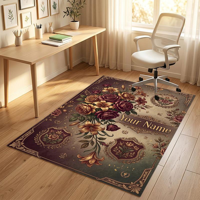 Vintage Compass Theme Soft Crystal Velvet Rug Custom Name & Text Print Non Slip Floor Rug for Bedroom Living Room