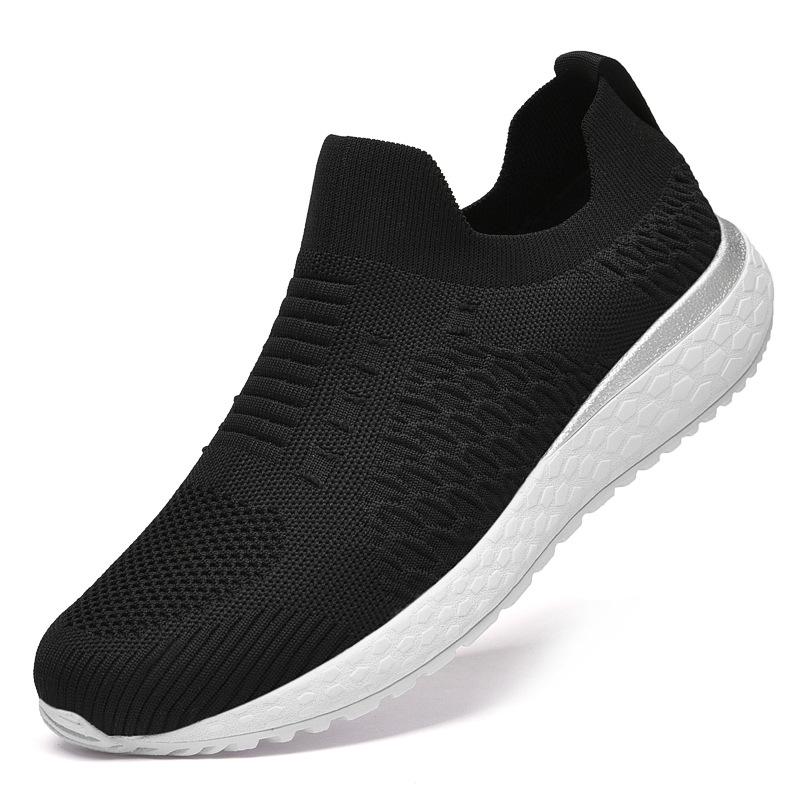 Men s Summer Flyknit Breathable Slip-On Mesh Shoes - Trendy Korean Casual Sports Sneakers Size 37 чёрный