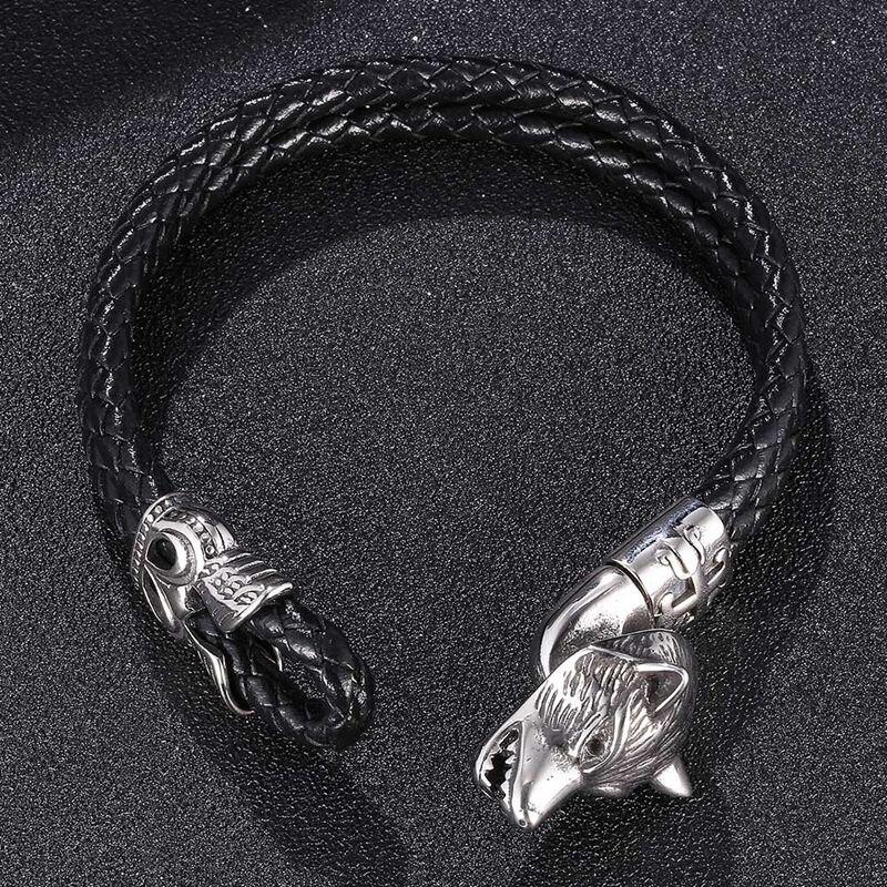 Vikingský náramok s vlčou hlavou Kožený náramok s retiazkou Pánsky amuletový náramok Vikinský šperk Darček
