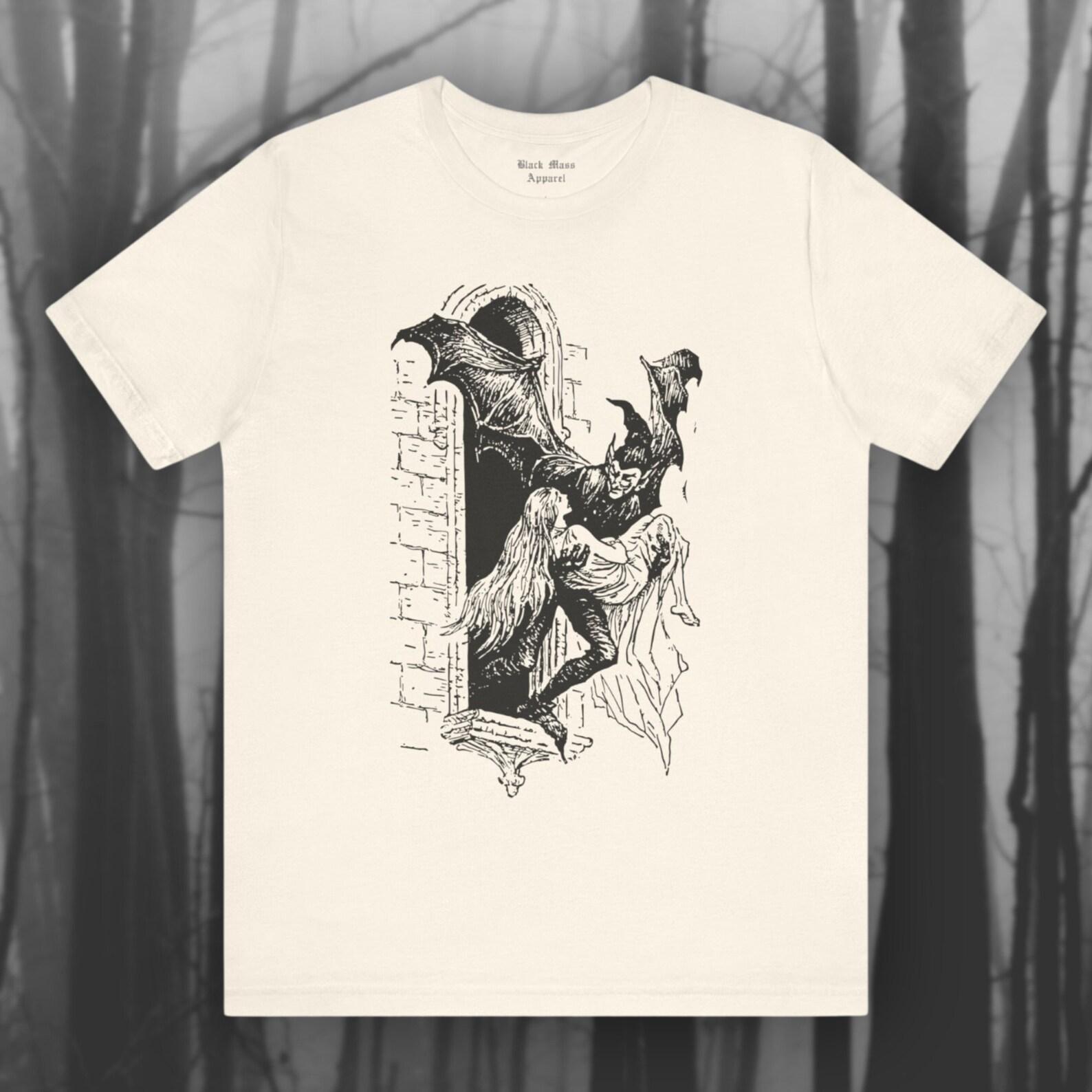 Vintage Dracula, Gothic Shirt, Vampire T-Shirt, Creepy Art, Goth T-Shirt, Retro Unisex Jersey Short Sleeve Tee S