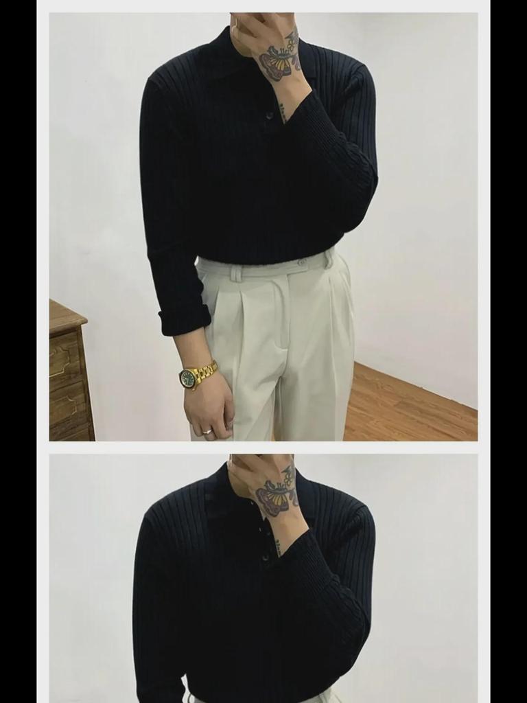 Eleganter koreanischer schmal gestrickter Polopullover - Britischer Retro-Stil für Herren