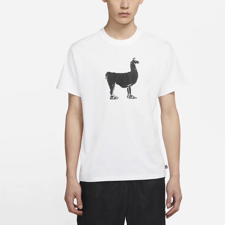 Nike SB Alpaca Print Skateboarding Loose Knit Short Sleeve T-Shirt Men Tops White DD1299-100