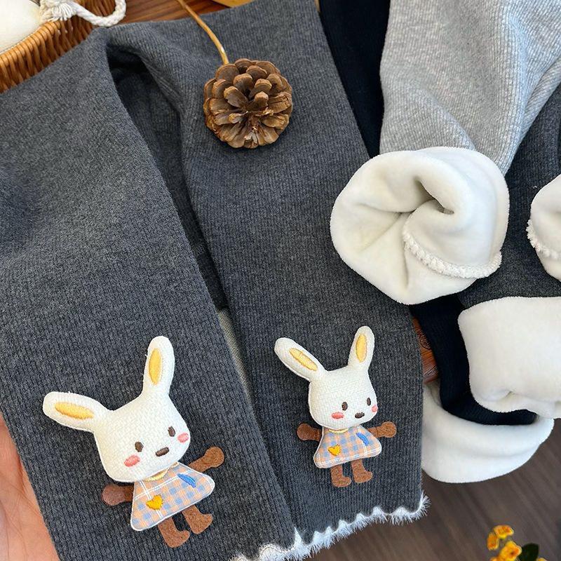 Korean Style Leggings for Girls Fleece Lined Winter Warm Ruffle Trim Stretchy Toddler Skin-Friendly Pants