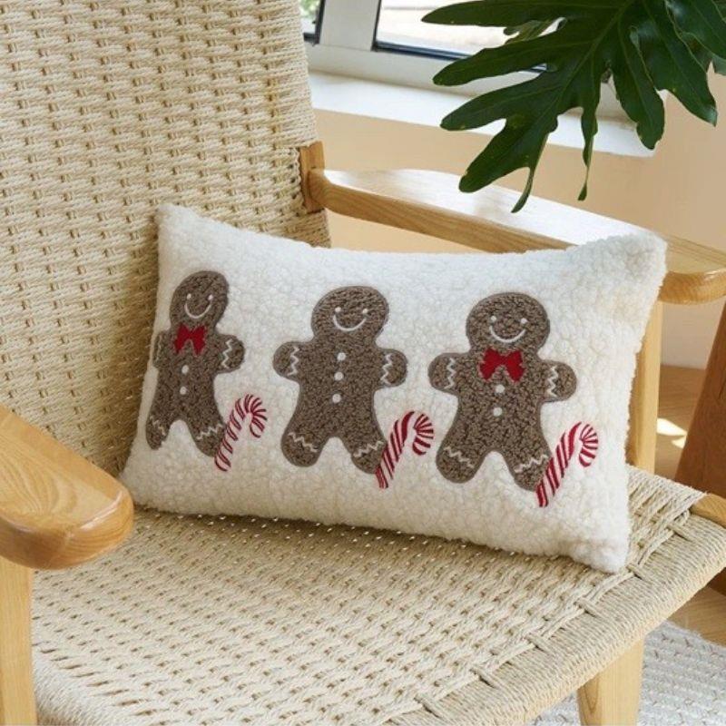 Gingerbread Man Snowflake Embroidered HOHOHO Christmas Decorative Cushion Pillow Cover 30x50 45x45 Pillowcase