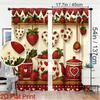 VIKAMA 1/2Pcs Strawberry Blackout Rod Pocket Curtain, Heart Leaves Print Polyester For Living Room Kitchen Bedroom