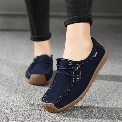 New Arrival Women Casual Shoes 2025 Suede Leather Flats Sneakers Lace Up Ladies Shoes Fashion Loafers Plus Size 35-42