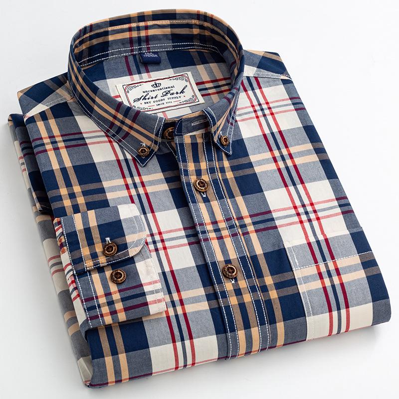 Button Up Shirt Plaid Mens Fashion Clothing Trends 100% Cotton Slim Fit Shirt Men Shirts Longsleeve Shirt for Men Retro Clothes