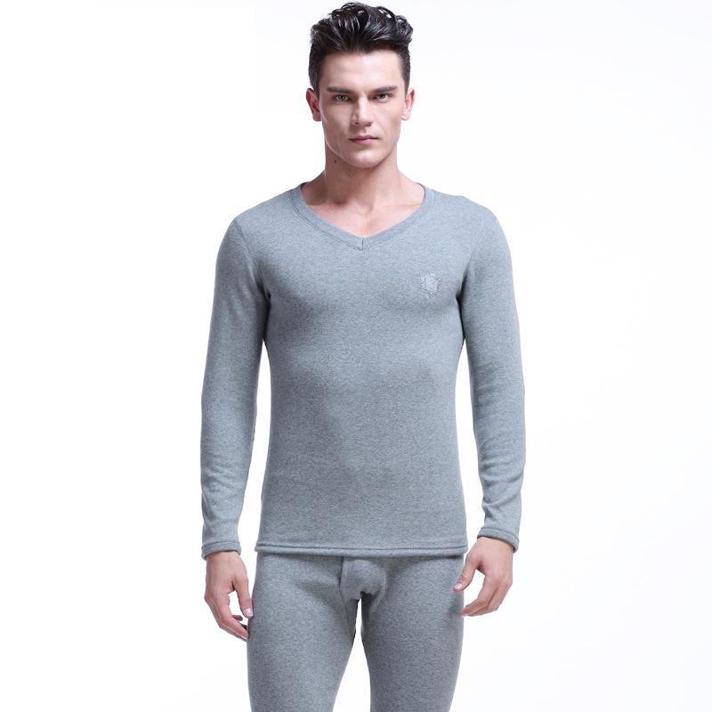 

Мужской зимний теплый костюм: Комплект нижнего белья из плотного бархата с облегающим двухслойным дизайном для мужчин среднего и молодого возраста XXXL серый