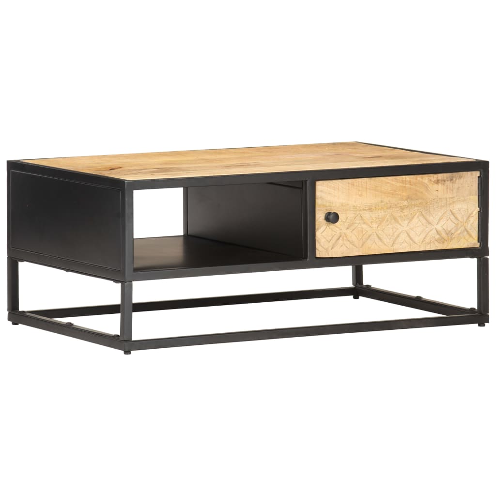 Coffee Table with Carved Door 90 X 55 X 36 Cm Rough Mango Wood