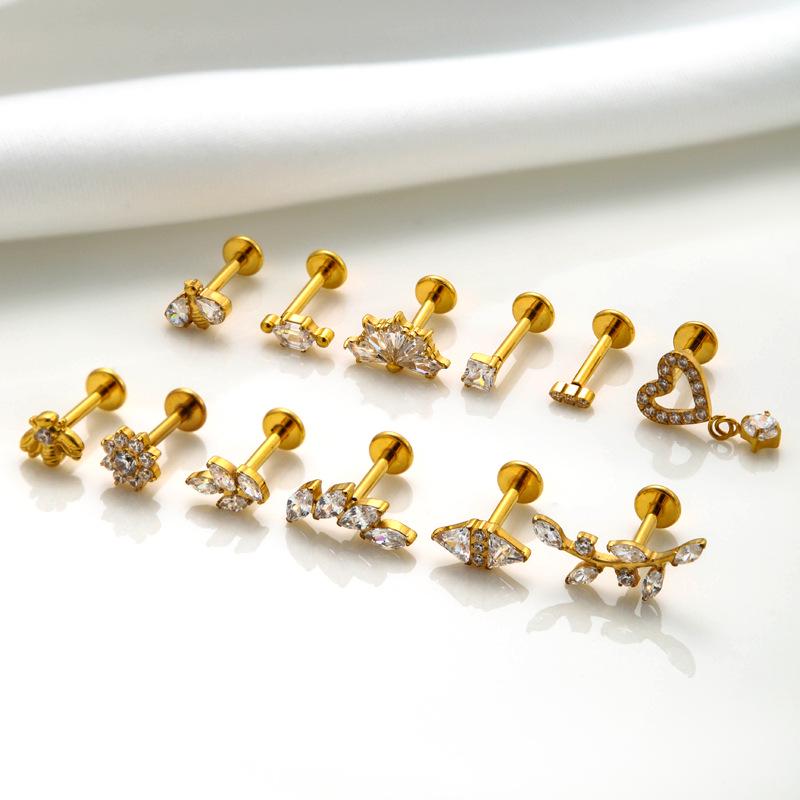 Henson G23 Titanium Zircon Inlay Internally Threaded Bee Flower Heart Pendant Cartilage Ear Jewelry