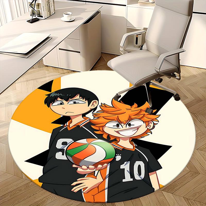 1pc Haikyuu! Volleyball Anime Round Carpet  Office Chair Mat, NonSlip Rug for Home Decor, Seasonal Gift, Suitable for Office